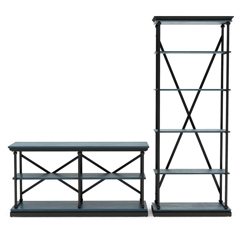 Furniture of America Drewden Metal 2pc Console Table and Bookcase Set in Blue