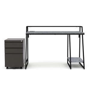 furniture of america sanue metal 2-piece desk and file cabinet set in gray