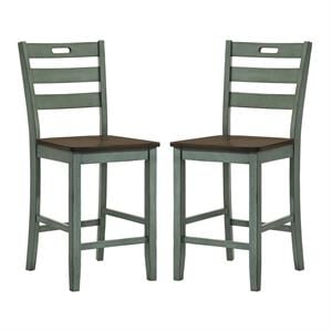 furniture of america elda wood counter dining chair in antique green (set of 2)