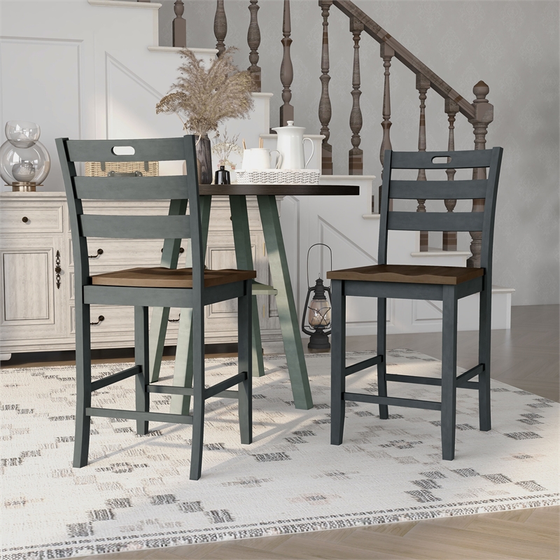 Furniture of America Elda Wood Counter Height Chair in Antique Gray (Set of 2)