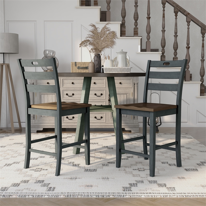 Furniture of America Elda Wood Counter Height Chair in Antique Gray (Set of 2)