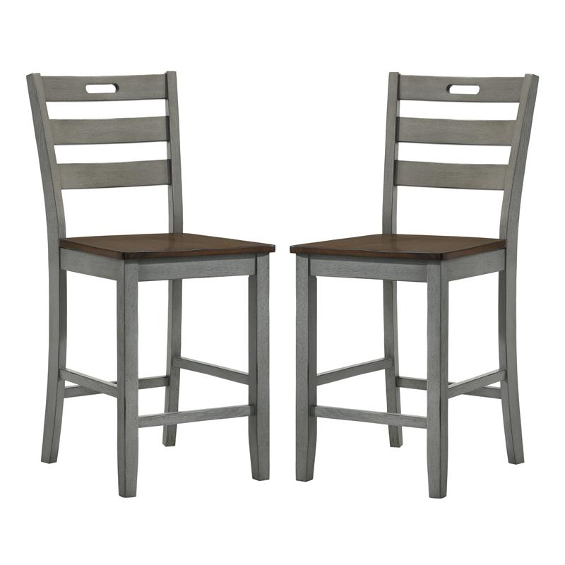 Furniture of America Elda Wood Counter Height Chair in Light Gray (Set of 2)