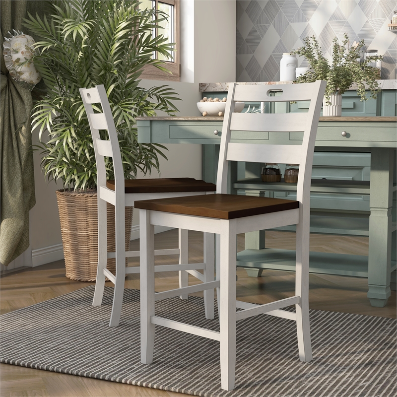 Furniture of America Elda Wood Counter Height Chair in Sea White (Set of 2)