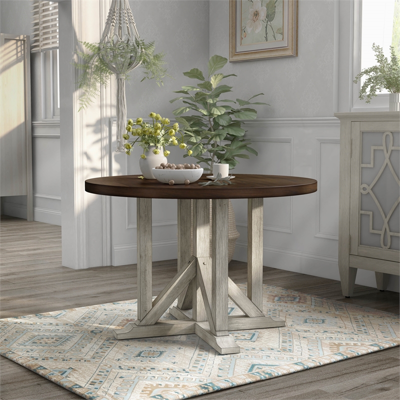 Furniture of America Kadda Farmhouse Wood Round Dining Table in Antique White