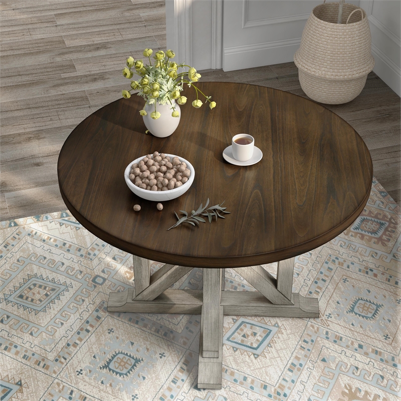 Furniture of America Kadda Farmhouse Wood Round Dining Table in Antique White