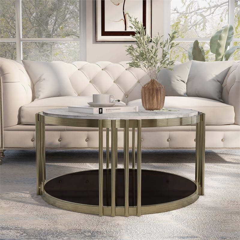 Furniture of America Kual Contemporary Metal 1-Shelf Coffee Table in Brass