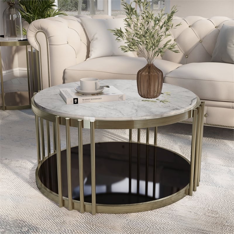 Furniture of America Kual Contemporary Metal 1-Shelf Coffee Table in Brass
