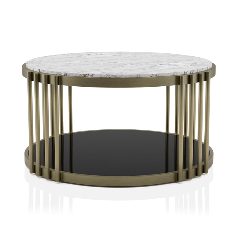 Furniture of America Kual Contemporary Metal 1-Shelf Coffee Table in Brass