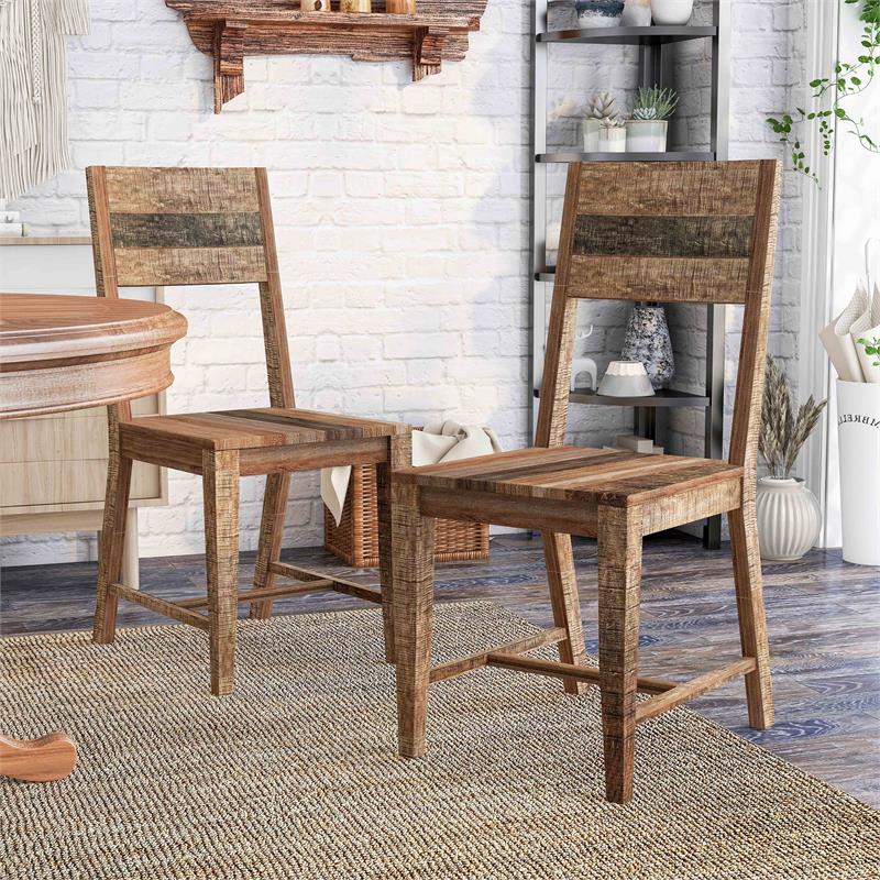 Furniture of America Pluto Solid Wood Dining Chair in Natural Tone (Set of 2)