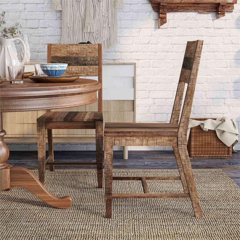 Furniture of America Pluto Solid Wood Dining Chair in Natural Tone (Set of 2)