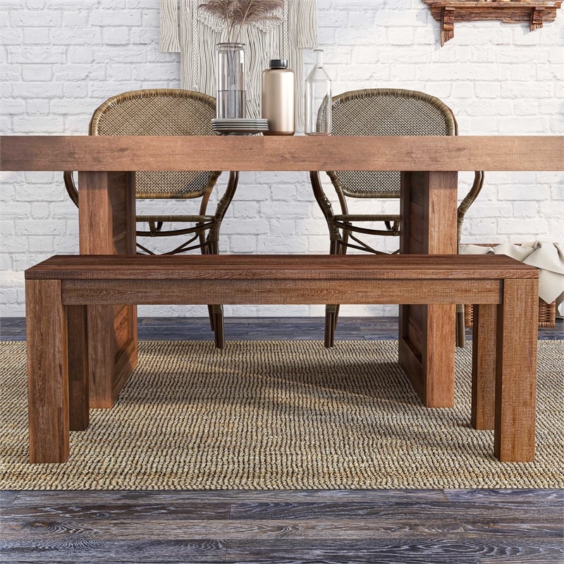 Furniture of America Molla Rustic Solid Wood Short Bench in Natural Tone