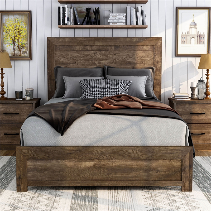 Furniture of America Kodo Rustic Wood Full Panel Bed in Walnut