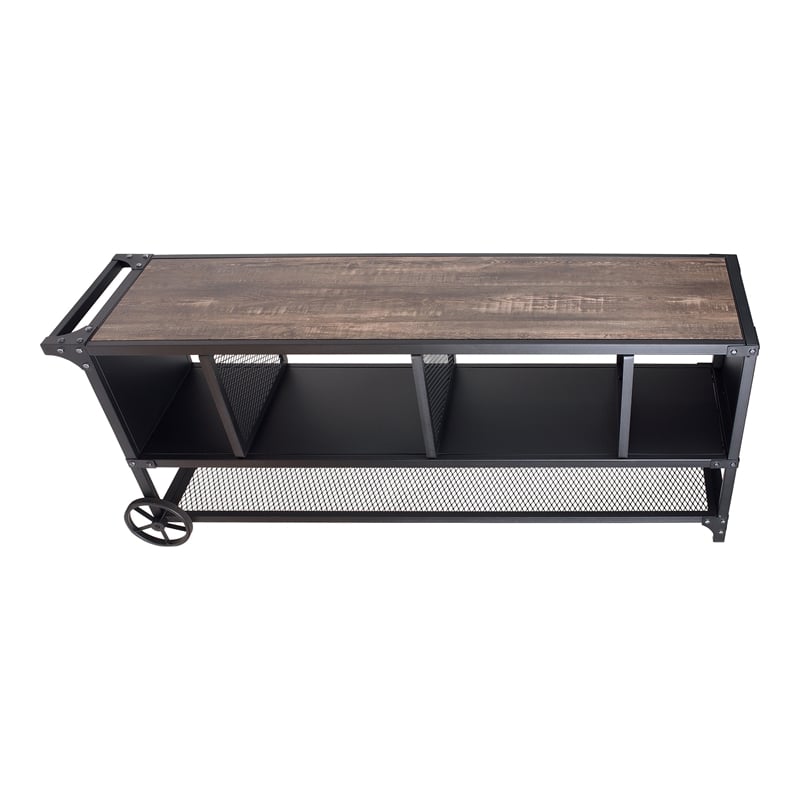 Furniture of America Lelah Industrial Metal Multi-Functional TV Stand in Walnut