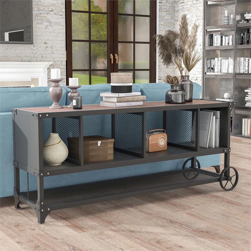 Furniture of America Lelah Industrial Metal Multi-Functional TV Stand in Walnut