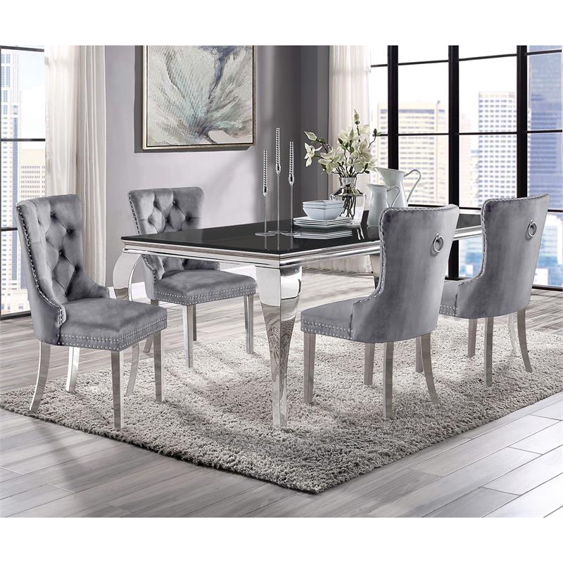 Furniture of America Edi Metal 5-Piece Dining Table Set in Black and Gray