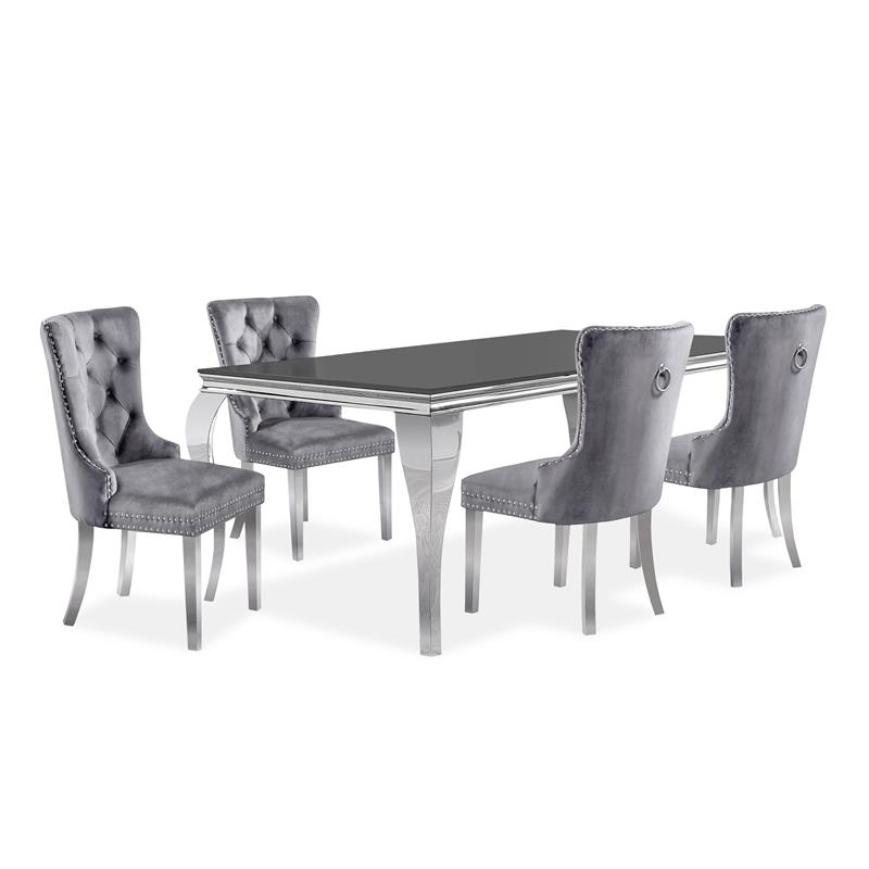 Furniture of America Edi Metal 5-Piece Dining Table Set in Black and Gray