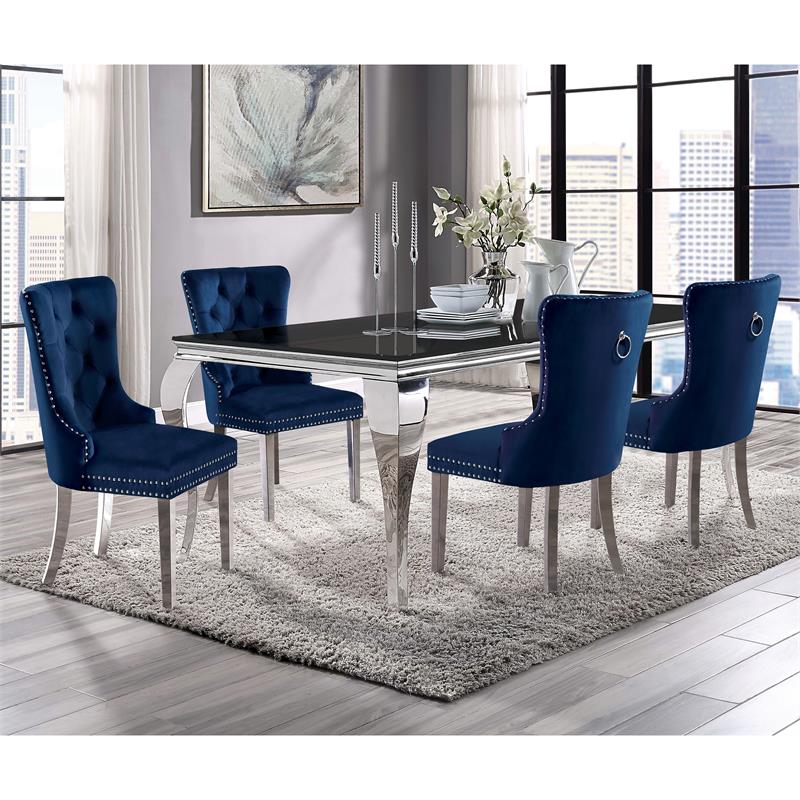 Furniture of America Edi Metal 5-Piece Dining Table Set in Black and Blue