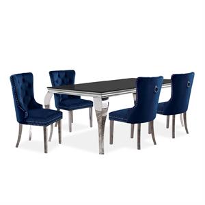 Furniture of America Edi Metal 5-Piece Dining Table Set in Black and Blue