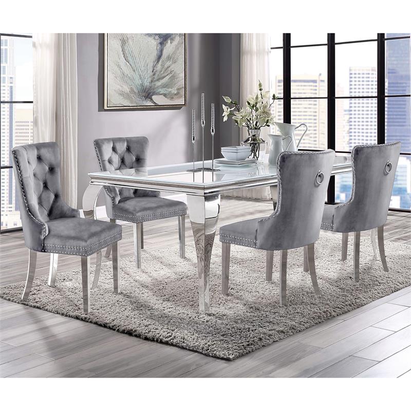 Furniture of America Edi Metal 5-Piece Dining Table Set in White and Gray