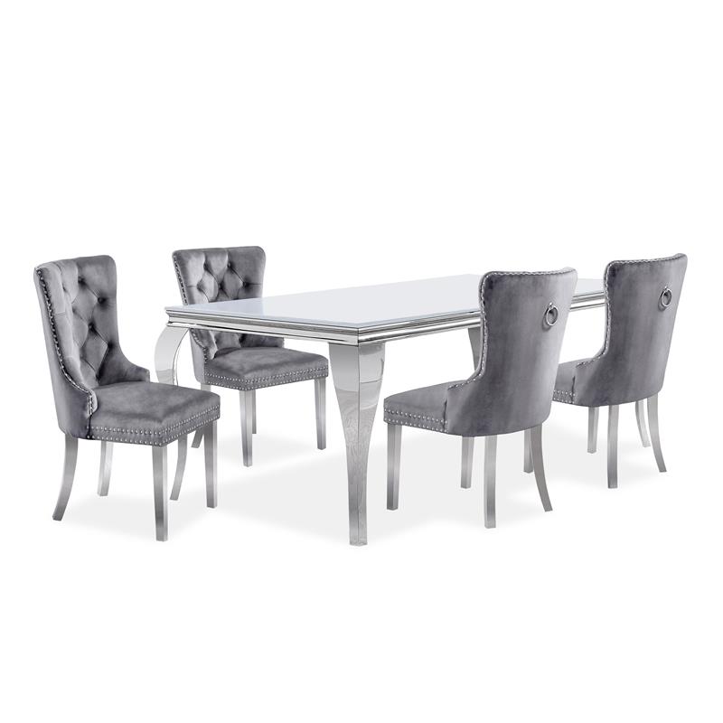 Furniture of America Edi Metal 5-Piece Dining Table Set in White and Gray
