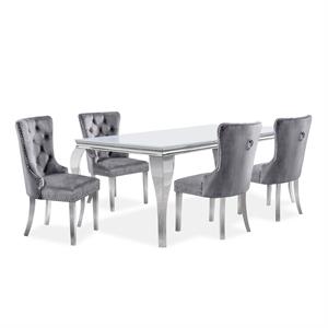 Furniture of America Edi Metal 5-Piece Dining Table Set in White and Gray