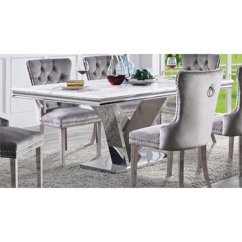 Furniture of America Rosa Glam Metal 7-Piece Dining Table Set in Gray