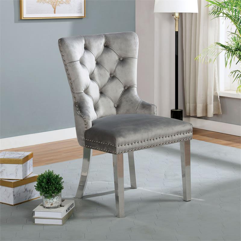 Furniture of America Rosa Glam Metal 7-Piece Dining Table Set in Gray