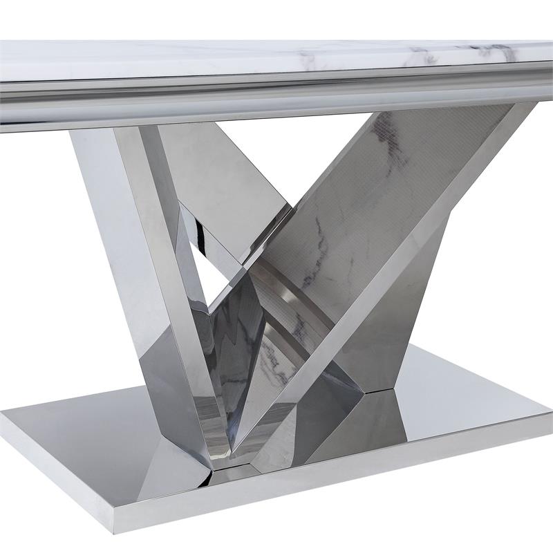 Furniture of America Rosa Glam Metal 7-Piece Dining Table Set in Gray