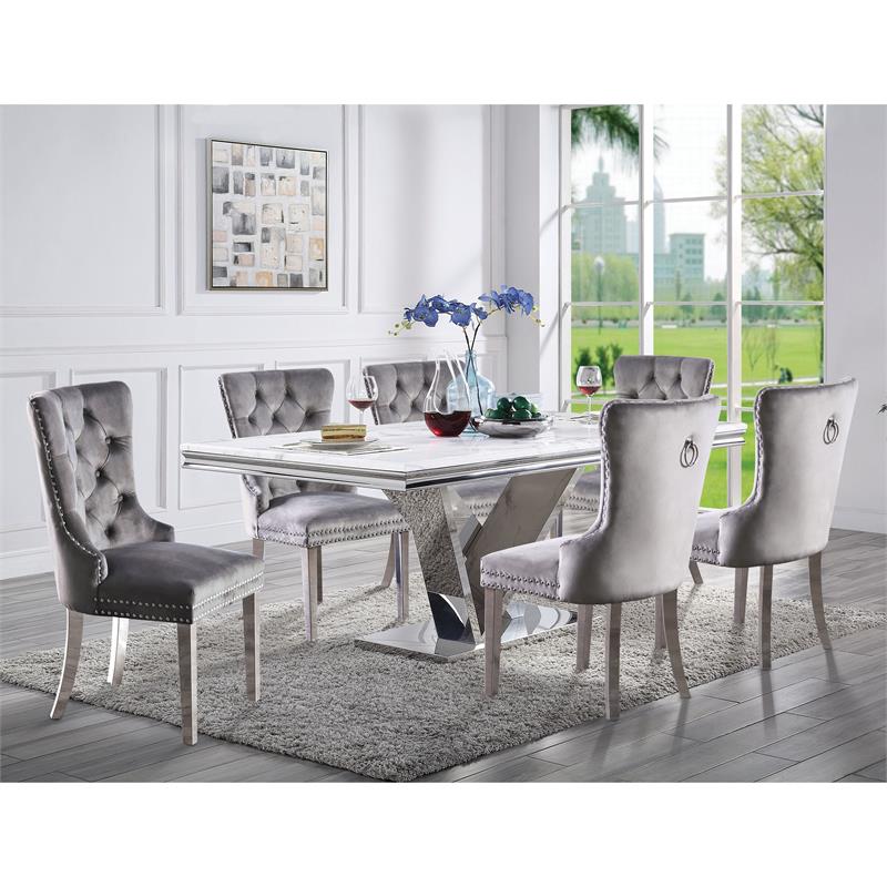 Furniture of America Rosa Glam Metal 7-Piece Dining Table Set in Gray
