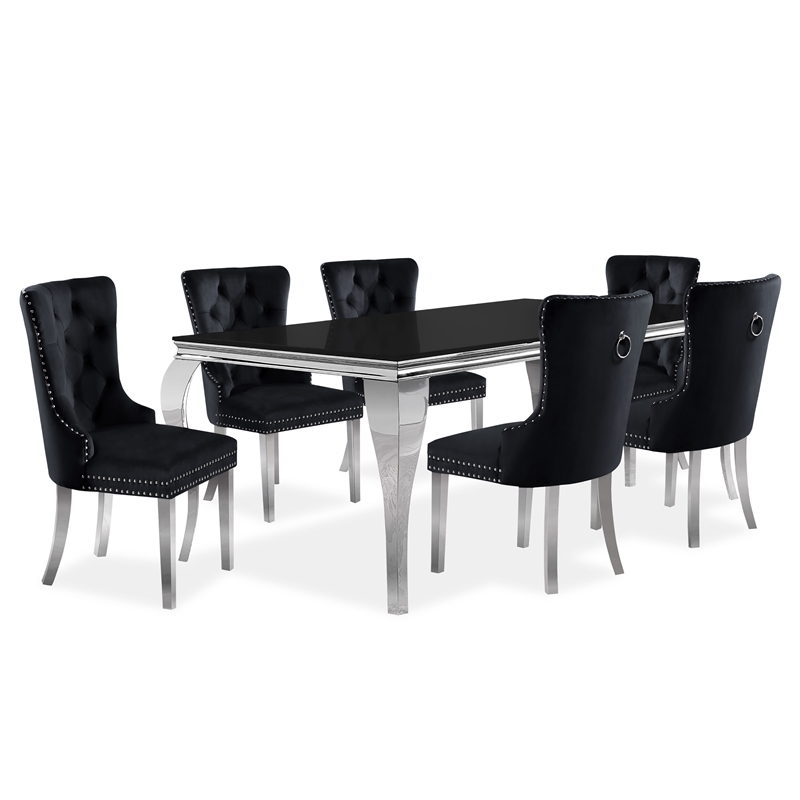 Furniture of America Edi Metal 7-Piece Dining Table Set in Black