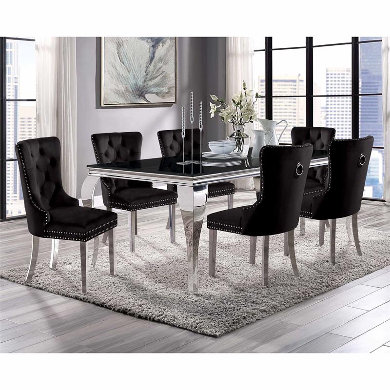 Furniture of America Edi Metal 7-Piece Dining Table Set in Black