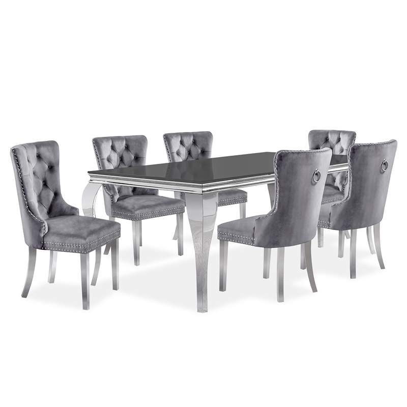 Furniture of America Edi Metal 7-Piece Dining Table Set in Black and Gray