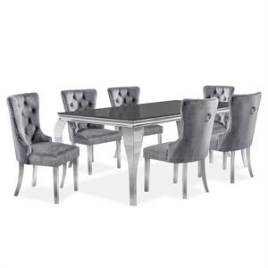 Furniture of America Edi Metal 7-Piece Dining Table Set in Black and Gray