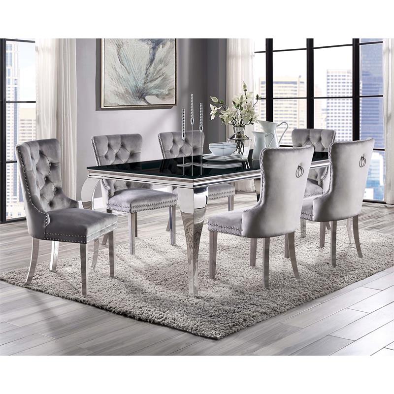 Furniture of America Edi Metal 7-Piece Dining Table Set in Black and Gray