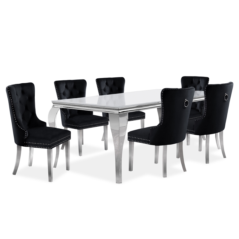 Furniture of America Edi Metal 7-Piece Dining Table Set in White and Black