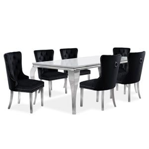 Furniture of America Edi Metal 7-Piece Dining Table Set in White and Black