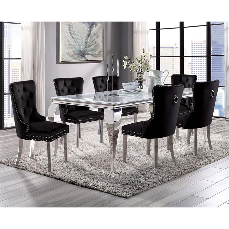 Furniture of America Edi Metal 7-Piece Dining Table Set in White and Black