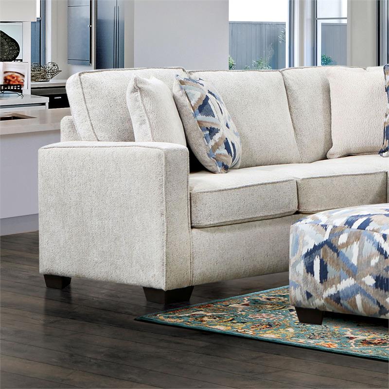 Furniture of America Yahse Contemporary Chenille Upholstered Sectional in Ivory