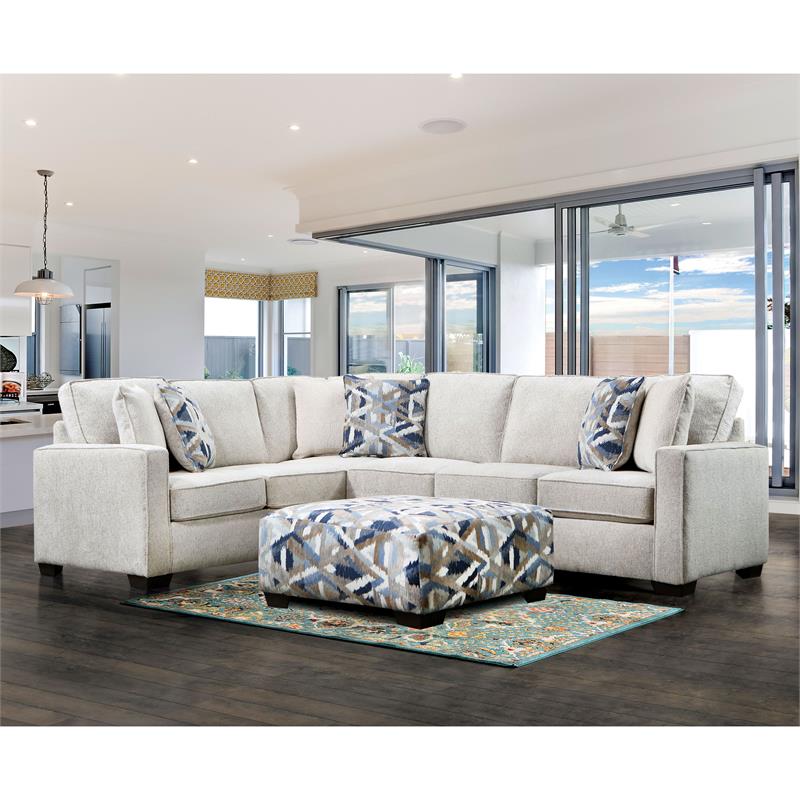 Furniture of America Yahse Contemporary Chenille Upholstered Sectional in Ivory