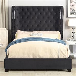 furniture of america azealia fabric tufted bed in dark gray
