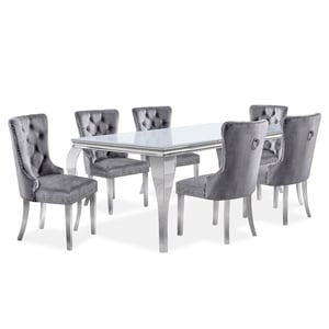 Furniture of America Edi Metal 7-Piece Dining Table Set in White and Gray