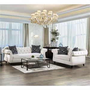 Furniture of America Luo Glam Fabric Tufted 2-Piece Sofa Set in White