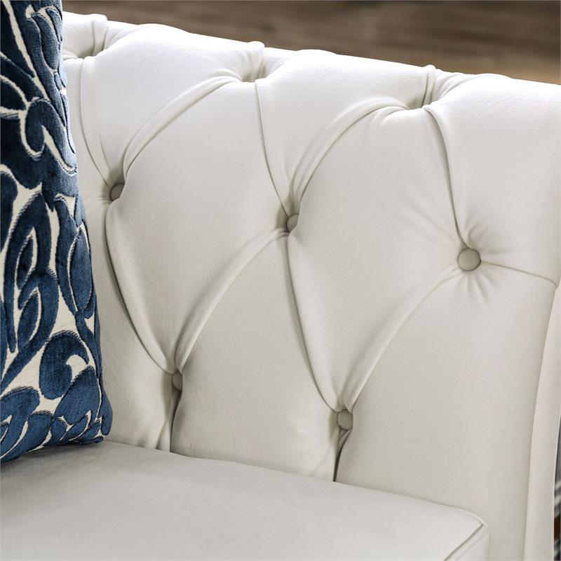 Furniture of America Luo Glam Fabric Tufted Loveseat with Pillow in White