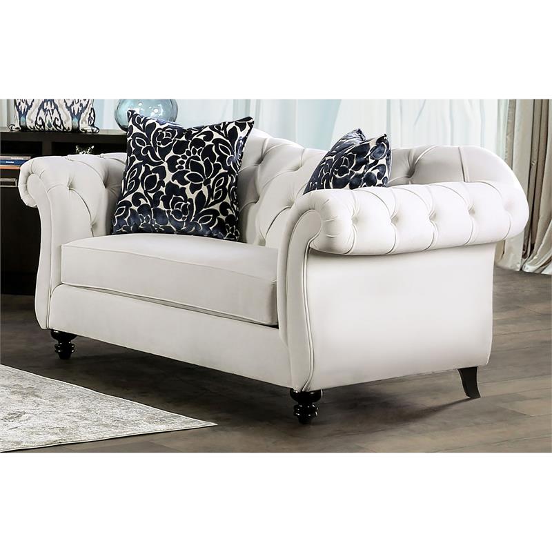 Furniture of America Luo Glam Fabric Tufted Loveseat with Pillow in White