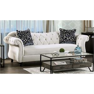 Furniture of America Luo Glam Fabric Tufted Sofa with Pillow in White