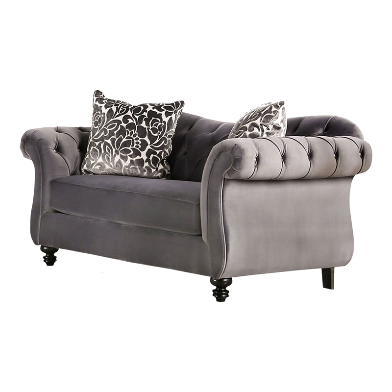 Furniture of America Luo Glam Fabric Tufted 2-Piece Sofa Set in Gray