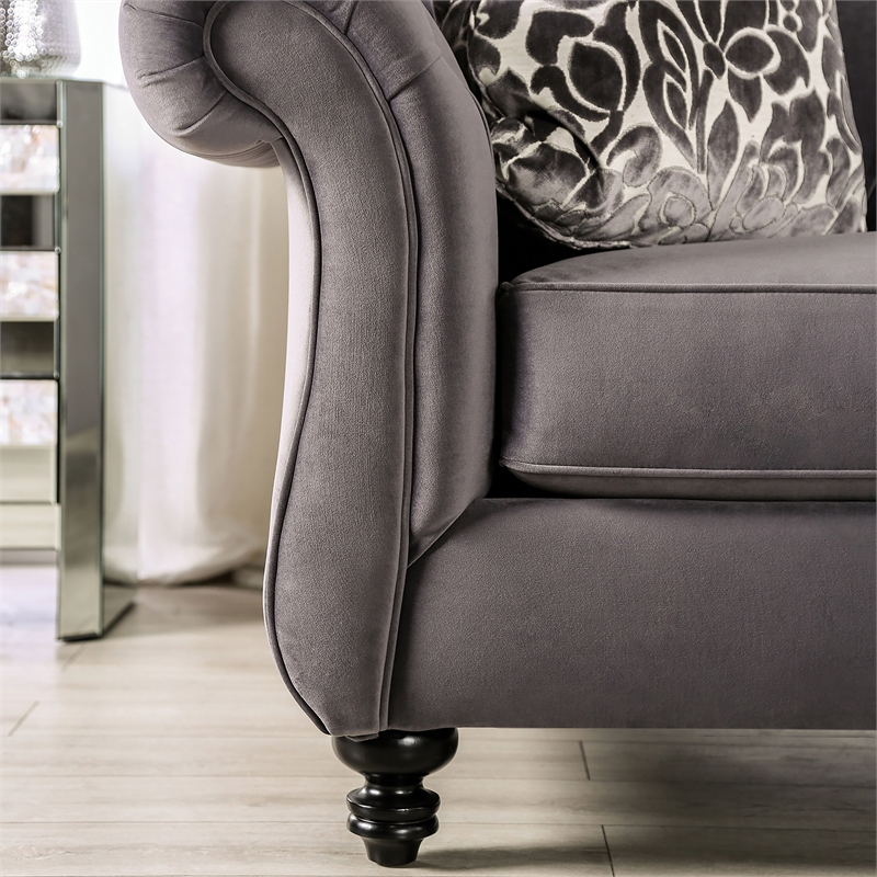 Furniture of America Luo Glam Fabric Tufted Loveseat with Pillow in Gray