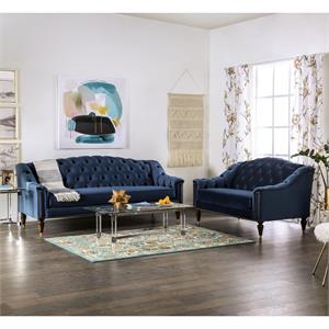 Furniture of America Tidi Transitional Fabric Tufted 2-Piece Sofa Set in Blue