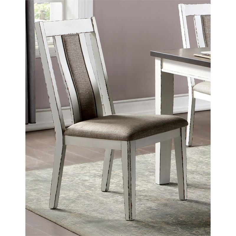 Furniture of America Fie Rustic Wood Padded Side Chair in White (Set of 2)
