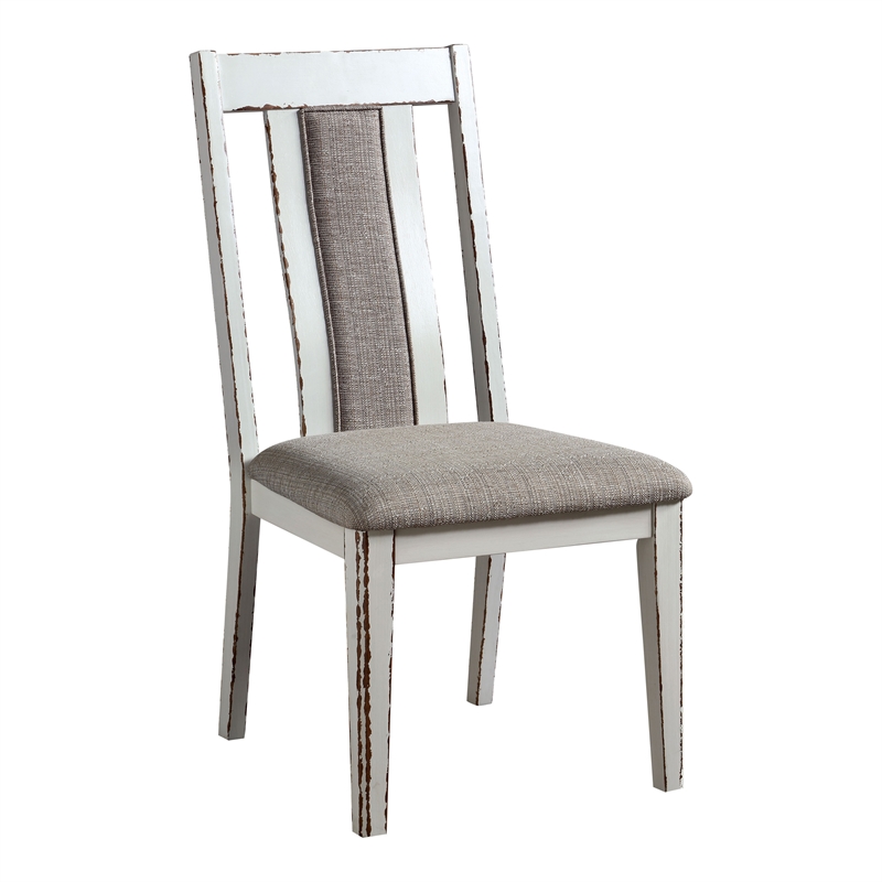 Furniture of America Fie Rustic Wood Padded Side Chair in White (Set of 2)